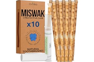 ORINKO® Miswak Stick x10 + 1 Holder - Natural Chewable Wooden Toothbrush for Oral Hygiene - Organic Miswak Dental Tool for Fresh Breath - Reusable Miswak for Teeth Whitening and Healthy Smiles