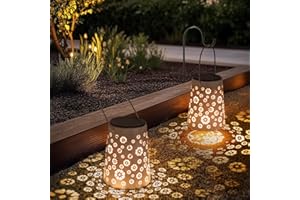 Ketom 2 Pezzi Lanterna Solare da Esterno, IP65 Impermeabile Lampada Solare da Giardino, Appendere/In Piedi, LED Retro Illuminazione per Balcone Terrazza, Motivo del Fiore D'amore, Bianco