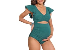 Charmo Maternity One Piece Swimsuits Cut Out Pregnancy Swimwear Padded Bathing Suit Ladies Tummy Control Beachwear