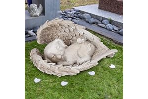 DIYARTS Dog Memorial Stone, Dog Memorial Statue, Dog Grave Marker, Dog Memorial Gift, Dog Tribute Statue, Angel Wings Resin Statue Weatherproof Garden Figure Dog Memorial Tombstone