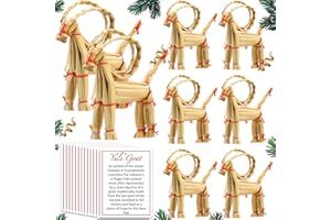 Amyhill 6 Stück Weihnachts-Strohziegen-Ornamente, 10,2 cm, Yule Ziegen, Stroh, skandinavische Weihnachtsdekorationen, schwedische Strohziegen mit 6 Yule-Ziegenkarten für Weihnachten, Zuhause,