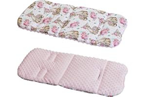 GANGAN Cotton & Bubble Fleece Pram Insert, Liner Covers 5pt Universal Reversible (Deer and Roses/Pink)