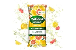 Zoflora Lemon Zing Antibacterial Biodegradable Wipes, 1 x 96 Wipes, Multi-Surface Cleaning Wipes, Kills 99.9% of Bacteria & Viruses, Citrus Fresh Scent