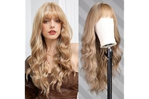 WOKESTAR Długa popielata blond peruka dla kobiet z włosów syntetycznych z grzywką