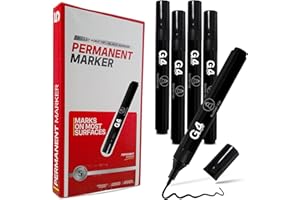 G4GADGET 5 Pack Black Permanent Markers Pens, Bullet Tip for Sharp and Clear Markings on Multiple Surfaces
