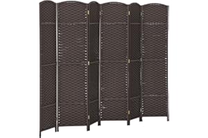 ‎HOMCOM HOMCOM Paravent 6-teilig 240 x 170 cm Raumteiler Faltbar Trennwand aus Kiefernholz, Sichtschutz Raumtrenner Stellwand für Wohnzimmer Braun