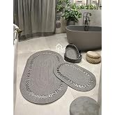 4-Piece Jute Bathroom Mat Set and Basket - Non-Slip Base, Super Absorbent, Machine Washable, Decorative Bathroom with Natural Wicker Appearance
