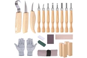 HOSPAOP Zestaw narzędzi do rzeźbienia w drewnie, zestaw noży snycerskich z kamieniami szlifierskimi, 21 częściowy zestaw rękawic odpornych na przecięcie, narzędzia do rzeźbienia w drewnie dla dorosłych