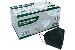 gef + medica® 25 Mascherine FFP2 Nere Made in Italy, Singolarmente Imbustate, Certificate CE, Alta Protezione, 5 Strati Filtranti, Confortevoli ed Ergonomiche, Elastici Morbidi, Qualità Italiana