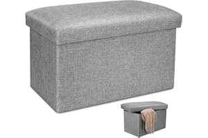 OulQinyhome Pouf Contenitore Pieghevole 40x25x25 cm Scatole Portaoggetti con Coperchio Puff con Funzione di Archiviazione Cassapanca Ideale per Soggiorno Camera da Letto Ingresso(Grigio)