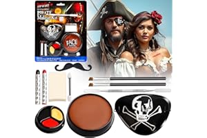 MAINT-CÖLLINTEC Halloween Pirate Make up Kit Kids Adults, Pirate Eye Patches for Adults Kids, Body Paint for Fancy Dress Festivals, Pirate Set: Pirate Eye Patch + Brown Face Paint + Three Color Face Paint
