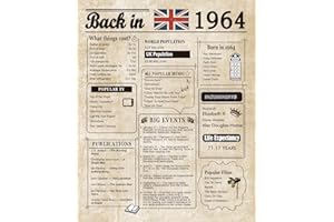 Woaipati Back in 1964 Poster UK Happy 60th Birthday Party Decoration Elegant Gift 60 Years Anniversary Idea Home Decor for Women Men Unframed -1964