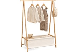 Relaxdays klädställ för barn, bambu, HxBxD 106 x 86 x 36 cm, natur