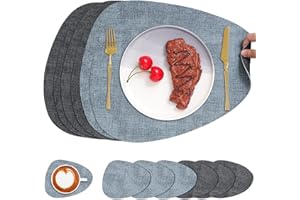 Chitomars Placemats and Coaster Set of 6, Place Mats Table Mats Coffee Mats Placemats set of 6 Triangle Waterproof Wipeable Dual Sided Kitchen Heat Resistant Non-Slip Washable