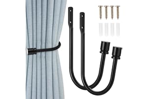 XxinXrong2 Pcs Curtain Drapery Holdbacks, Curtain Tie Backs, Curtain Tieback Hooks, Wall Mounted Window Curtain Holder Hooks, Drapery Holdbacks for Fixed Curtain or Hanging Items (black)