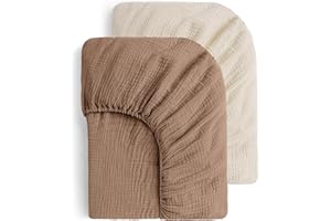 ‎YOOFOSS Yoofoss 2er Set Bettlaken 70x140 cm Kinderbett Kinder Spannbettlaken Kinderwagen Musselin-Baumwolle Reisebett Spannlaken Beistellbett Leintücher für Babybett und Kinderbet(Beige Hellbraun)