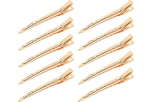 Beayuer 10 Pieces Duck Bill Hair Clips, 3.5 Inch Rustproof Metal Alligator Curl Clips with Holes for Hair Styling, Hair Coloring, Thick Hair Sectioning, Salon, Bows DIY, Silver (10 Pcs, 3.5in Gold)