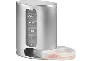 MEDCA Stackable Daily Pill Organizer - Premium Weekly Medication Reminder z 7 indywidualnych Stacking Cases - Weekly AM/PM Pill Box z 4 Times a Day, a Everyday Medicine Organizer dla witamin, Silver