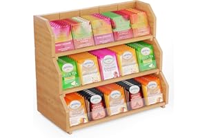 Puricon Boites Coffrets à Thé et Café Empilable en Bambou, Organisateur Sachets de Thé Stocke Plus de 360 Sachets de Thé en 3 Couches avec Séparateur Amovible pour Armoire, Comptoir, Bureau et Cuisine