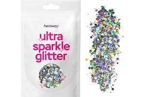 Hemway Silver Holographic Mixed Multi Chunky Glitter Purpose Dust Powder Arts Crafts Decoration Weddings Flowers Cosmetic Face Eye Body Skin Hair Festival 10g Sample