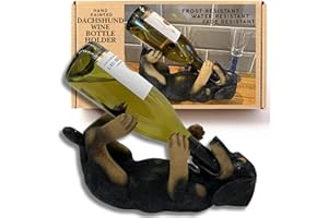G&H Decor - Adorabile figura portabottiglie di vino bassotto da 34 cm - Ornamento bassotto con dettagli sorprendenti - Supporto per vino da bancone cane - Regali di bassotto dipinto a mano per donne -