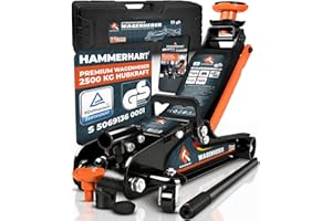 ‎HAMMERHART Hydraulischer Wagenheber 2,5T | Premium Rangierwagenheber TÜV geprüft mit 85–384mm Hubhöhe | Wagenheber flach mit 360° Rollen & Doppelkolben (2,5 Tonnen) inkl. Gummiauflagen und Koffer