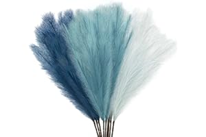 JOENCOST 9Pcs 3FT Colorful Faux Pampas Grass for Boho Decor, Non-Shedding Artificial Pompous Grass Branches, Tall Reed Fluffy Stems Vase Filler Living Room Wedding Decoration (9Pcs Light Blue)