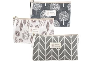 KQDRAVINE 3 małe kosmetyczki, z płótna, wielofunkcyjna, mała, praktyczna kosmetyczka z zamkiem błyskawicznym, organizer (drzewa/strzałki/liście)