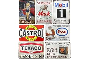 SPORWAY Lot de 7 plaques 20 x 30 cm Plaque rétro Décoration vintage Poster de voiture Huile moteur Magasin d'huile moteur Décoration murale