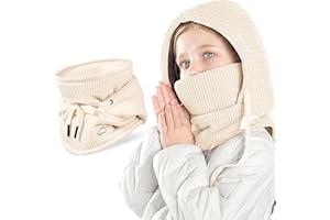 AYPOW Cagoule d'hiver Thermique pour Enfants 4-10Ans, Multifonction Coupe-Vent Masque de Ski, Bonnet Tricoté Doublure Polaire Chaude Casquette Cache-Cou Tour de Cou écharpe Garçons Filles Plein Air