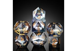 DNDND Liquid Sharp Edge DND Dice, A Full Set of Liquid D&D Die with Gift Case for Dungeons and Dragon Game (Grey Liquid)
