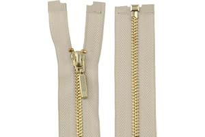 AERZETIX - C61346 - Fermeture éclair séparable 45 cm en métal à Tirette déco - Fermeture à glissière - Beige - Curseur Jean Gilets Maroquinerie Couture Robe vêtement Pantalon mercerie