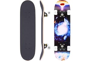 Hikole Skateboards per Principianti, 31"x8" Skateboard Completo con 7 Strati di Acero Canadese, Double Kick Concave Trick SkateBoards per Bambini Adolescenti Adulti