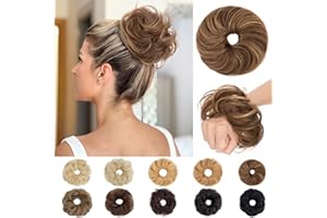 SEGO Pro Messy Real Hair Bun Scrunchie Human Hair Piece for Women - Curly, 23g/pc, #4P27 Medium Brown & Dark Blonde, Pack of 1