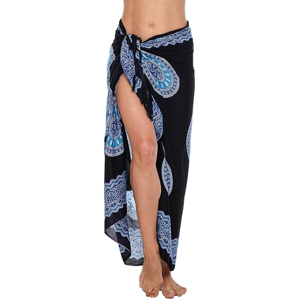 Bali Hand-Printed Sarong Wrap - 65"x47" Lightweight Rayon Beach Cover Up, Shawl, Or Dress (Owl Dots)
