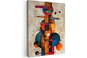 MuchoWow© Quadri Grandi Dimensioni 60x80 cm Quadretti Da Parete Quadro Moderno Camera Da Letto Stampa Foto Su Tela Soggiorno Con CorniceVintage - Arte moderna - Arancione - Forme geometriche