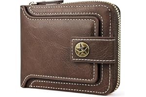 AdiStylinno Mens Wallets, Vintage Front Pocket Leather Wallet for Men, Large Capacity Credit Card Holder Wallet with Coin Pocket Multi Slots and ID Window (Brown)