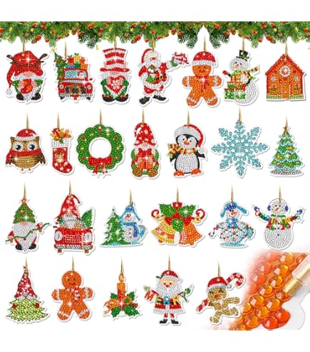 12 Kit Pittura Diamante Portachiavi Natale - Con Pupazzi Di Neve | Fai Da Te Con Diamanti E Accessori | Decorazioni Natalizie - Foto 6