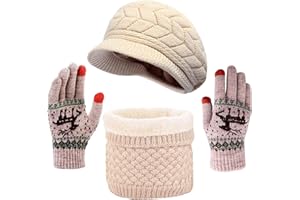 ASYBHYY Gorras Invierno con Bufanda y Guantes Táctiles Antideslizante 3 en 1 de Punto Sombreros Slouchy Calentar Gorro con Forro Polar para Mujeres y Hombres