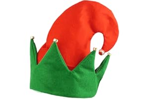 HENBRANDT Adult Elf Hat with Bells Red and Green Felt Elves Hat Christmas Novelty Gift Xmas Party Hats Jingle Bells Elf Fancy Dress Costume Accessories for Men and Women