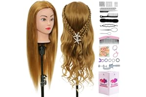 NEVERLAND BEAUTY & HEALTH Neverland Testa per Parrucchieri 24" 80% Capelli Veri Testa manichino Testina per Parrucchieri Testina Parrucchiere Capelli Veri Testa Manichino Con Morsetto & DIY Hair Styling Tools