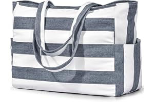 oscaurt Beach Tote Bag for Women Waterproof Foldable Handbag Shopping Bag with Zipper and Pockets Gifts for Women Travel Beach Essential