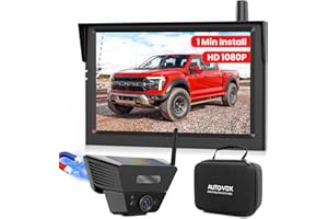 AUTO-VOX Rückfahrkamera Kabellos Solar Magnetische Rückfahrkamera Funk: 1-Minuteneinrichtung, 5" 1080P Monitor, 115m Reichweite für Wohnwagen, LKW, Auto, Wohnmobil, Anhänger
