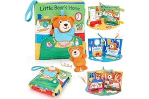 hahaland Libro Sensoriale Neonati 6-12 Mesi, 3 in 1 Morbidi Libro Montessori Interattivo con Specchio & Orsetti Rimovibili, Libri di Stoffa Giochi Tummy Time Neonato Giocattol 3 6 9 12 Mesi