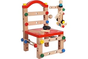 TOYS OF WOOD OXFORD TOWO Set con Viti e Bulloni - Giocattolo in Legno - Set di Blocchi da Costruzioni con 54 Pezzi cassetta attrezzi legno panca della sedia - Gioco di Costruzioni in Legno per Bambini di 4 Anni …