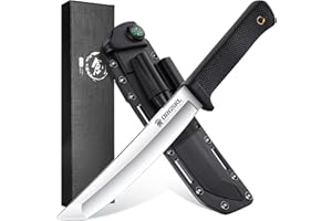 DRGSKL Recon Tanto Survival Messer Scharfe Dschungel-Jagdmesser Kydexscheide Bushcraft Outdoor-Messer für Camping Messer, Wandern Weihnachtstag Männer Geschenke Schwarz