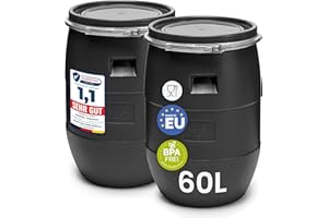 Garronda Lot de 2 fûts 60L en HDPE Alimentaire sans BPA – Barils à Large Ouverture pour Eau, Jardin, Aliments Animaux – Tonneaux de Stockage universels – Bleu GD-0122, Noir