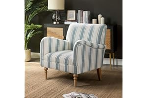HULALA HOME Modern Accent Chair with Arms and Wooden Legs, Comfy Upholstered Armchair for Living Room, Bedroom (Stripe Pattern, Blue)