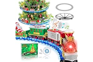 BuzzoXerex Tren Árbol de Navidad Eléctrico, Comboio para Árbol de Navidad, Tren Navideño para Árbol con Luces LED Azules, Trenes Eléctrico Juguete Niños con Spray y Sonido