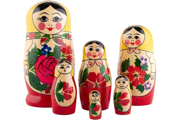Heka Naturals Semyonov Poupées Gigognes | Set de 6 (13cm) Poupées Matriochka en Bois Naturel - Babouchka Décoration Intérieure, Jouets à Empiler en Bois Faits à la Main, Trieuse de Formes